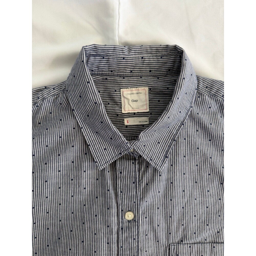 GAP Women’s S Blue White Pinstripe Micro Dot Button Down Long Sleeve Shirt